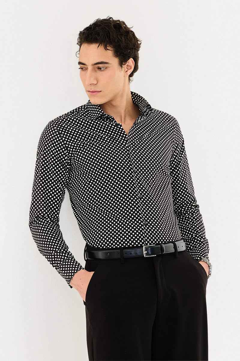 سنيتش 100% Cotton Slim Fit Polka Dot Shirt